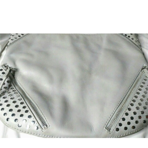 She + Lo Leather Hobo Shoulder Bag  Studs Tassel Boho Bag Gray Taupe - Picture 9 of 10